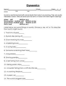 Musical Dynamics Worksheet by April Block | TPT