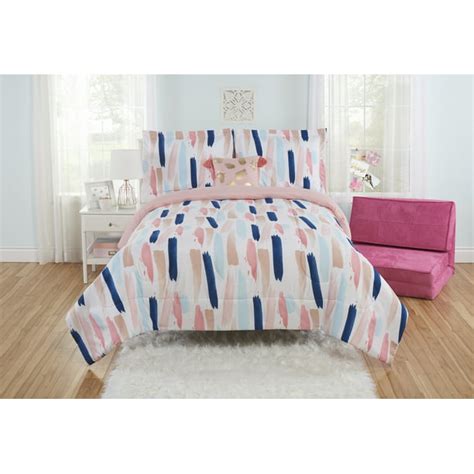 Mainstays Painterly Strokes Comforter Set With Tasseled Pillow Twin