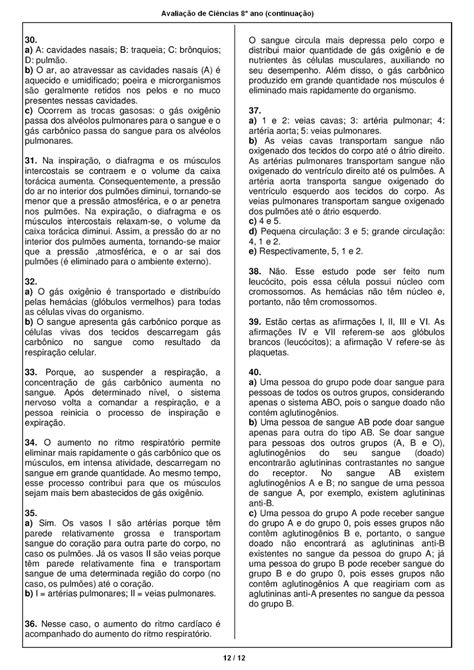 CIÊNCIAS 8 ANO PROVA AVALIAÇÃO GABARITO EXERCÍCIOS ATIVIDADES