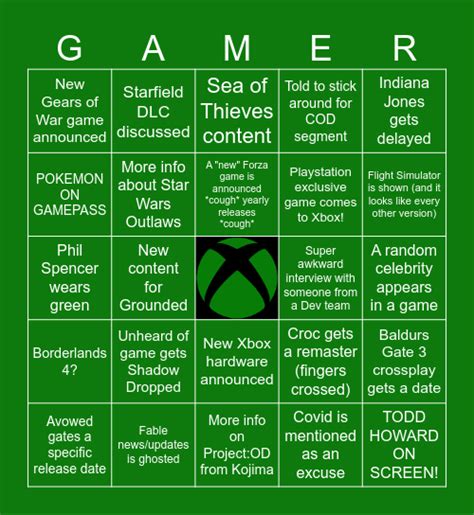 Xbox Showcase Bingo Card