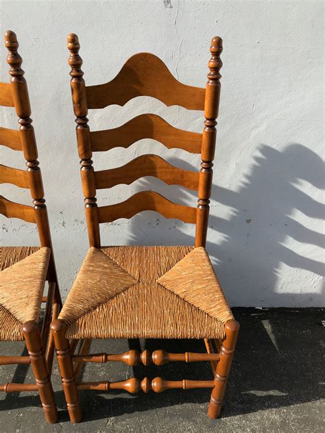 2 Antique Ladderback Rush Seat Dining Chairs Vintage Chair Kitchen