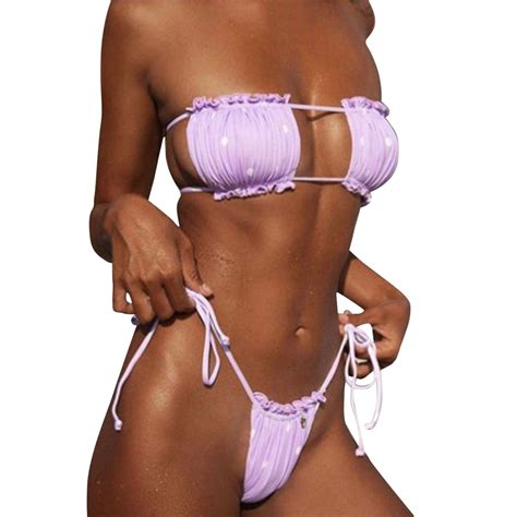 Niewtr Women Triangle Halter Thong Bikini Set Ruffle Sexy String Two