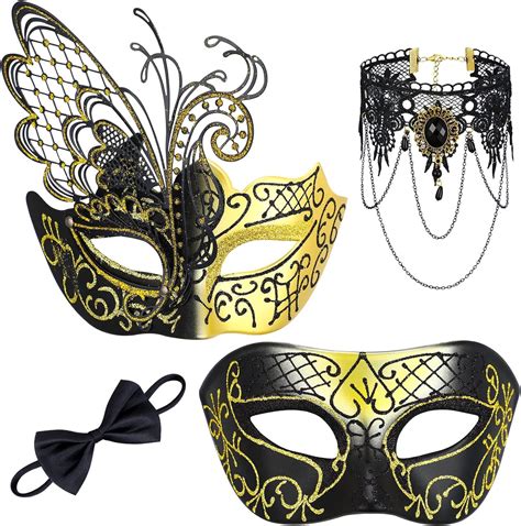 Threan 4 Pcs Couple Masquerade Masks Venetian Mardi Gras Mask Butterfly Venetian