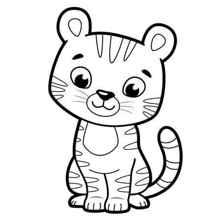 Beb Tigre Sentado Para Colorear Imprimir E Dibujar Coloringonly