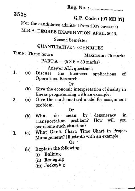 Quantitative Techniques Question Paper Mba Apl 13