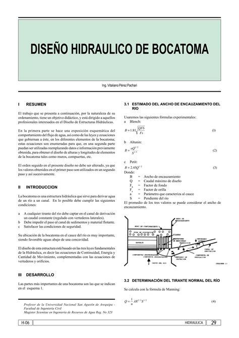 Diseño hidraulico de una bocatoma PDF