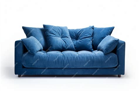 Premium Photo | Modern navy blue sofa with pillows on isolated white ...