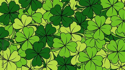 Green Lucky Shamrocks Cartoon Animation Illustration Hand Draw Style