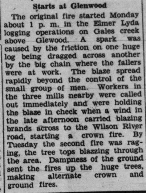The Tillamook Burn Started 90 Years Ago Today Banks Post