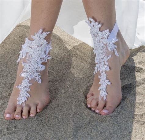 White Lace Sandals Beach Wedding Barefoot Sandals White Lace Barefoot