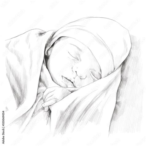 Sleeping baby. Charcoal Drawing. Pencil Drawing. Engraving Stock ...