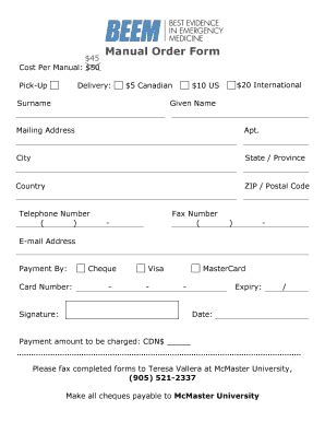 Fillable Online Fhs Mcmaster Manual Order Form McMaster University