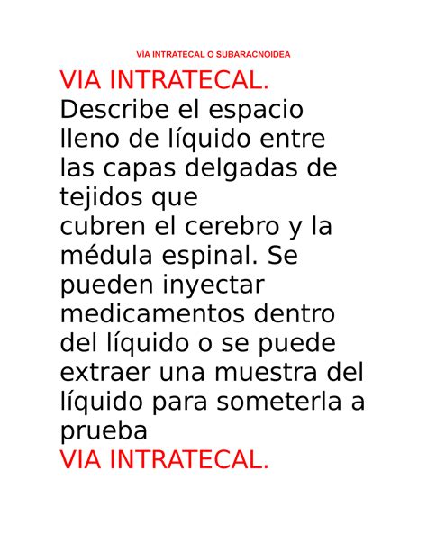 VÍA Intratecal O Subaracnoidea VÍA INTRATECAL O SUBARACNOIDEA VIA