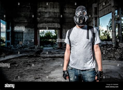 Man In Gas Mask Stock Photo Alamy