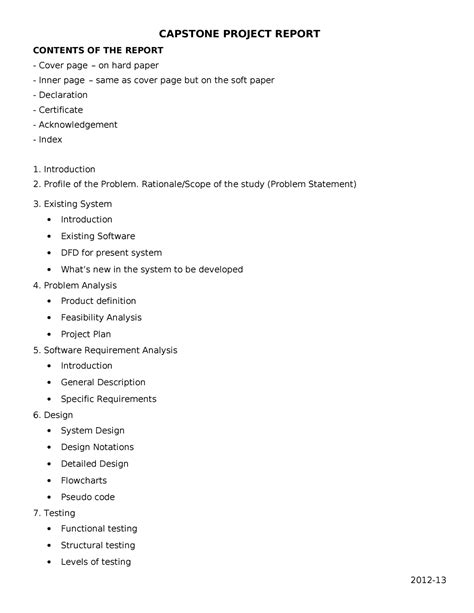 Report Format For Capstone CAPSTONE PROJECT REPORT CONTENTS OF THE