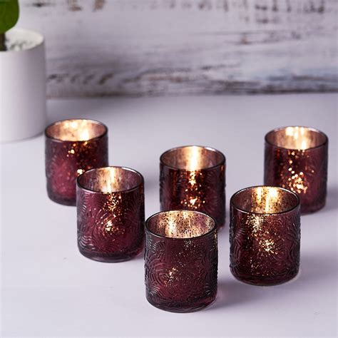 Efavormart 6 Pack Antique Burgundy Mercury Glass Candle Holders Votive