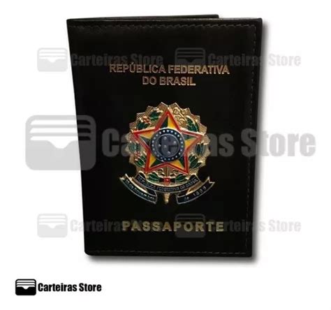 Capa Para Passaporte Em Couro Brasileiro brasão Metal Parcelamento