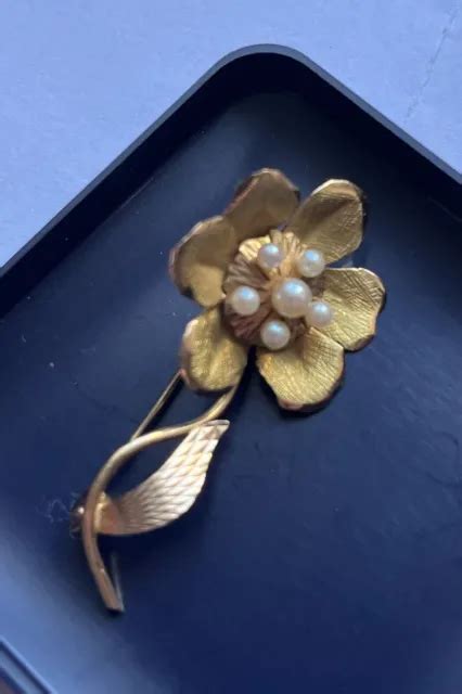 ANCIEN BIJOU XXE Art Nouveau Or 18 K Fleur Perles Fines Rare Broche