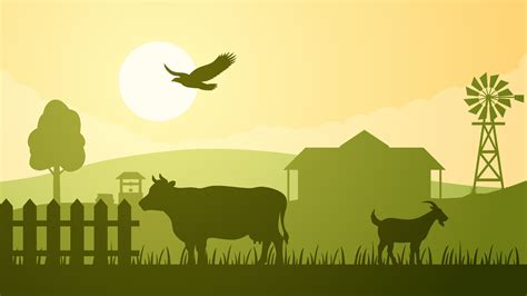 Farmland Silhouette Landscape Vector Illustration Scenery Of Livestock