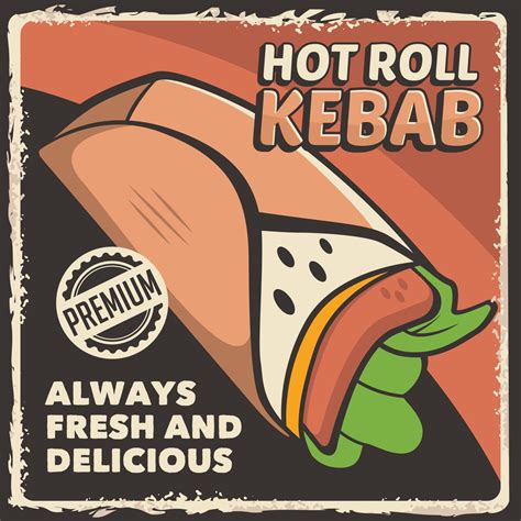 Hot Roll Kebab Signage Poster Retro Rustic Vector 2144749 Vector Art at ...