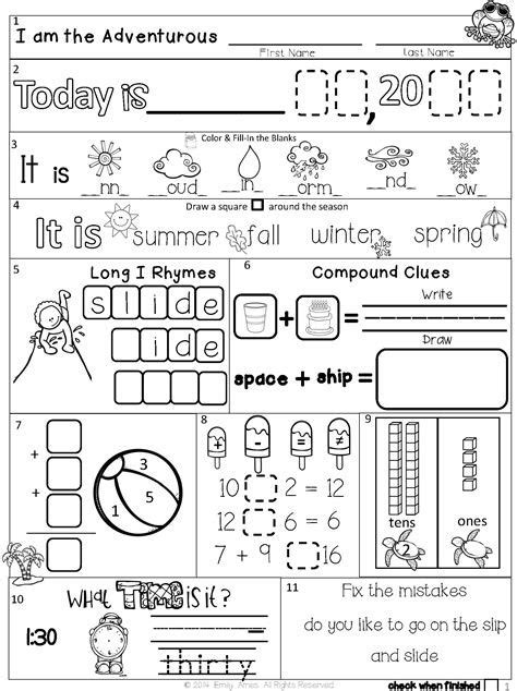 Summer Packet First Second Grade Morning Work E7A 2nd Grade