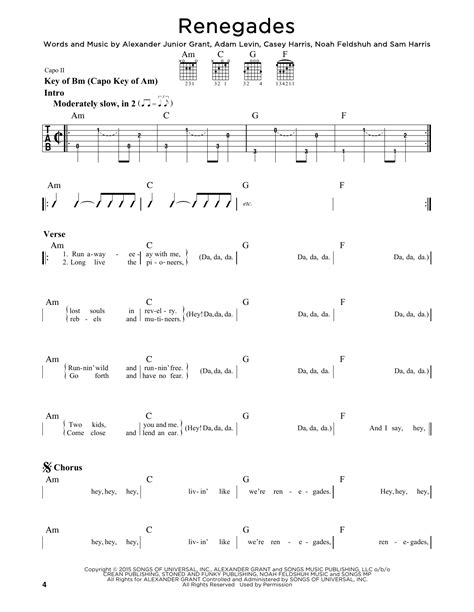 Renegades By X Ambassadors Sheet Music For Guitar Cheat Sheet At Sheet