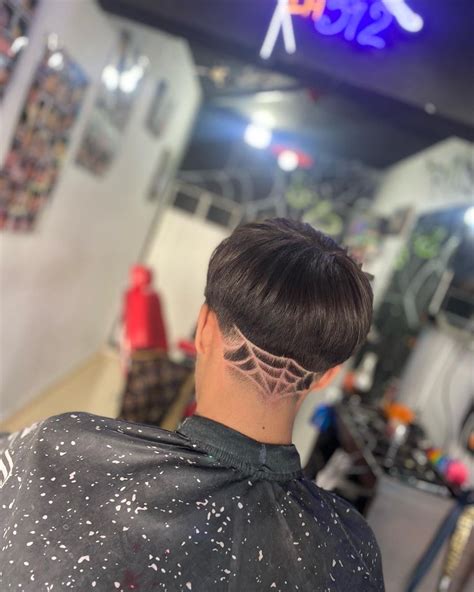 Taper Fade With Spider Web Design