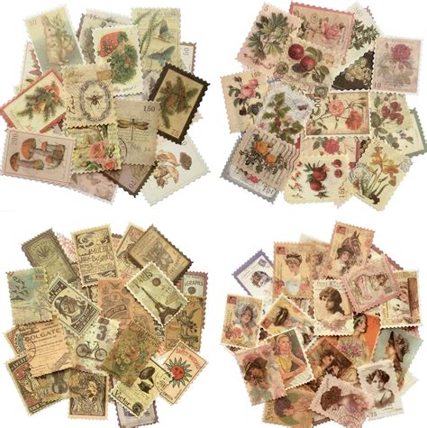 Cotrida Pcs Vintage Postage Stamp Stickers Aesthetic Botanical Deco