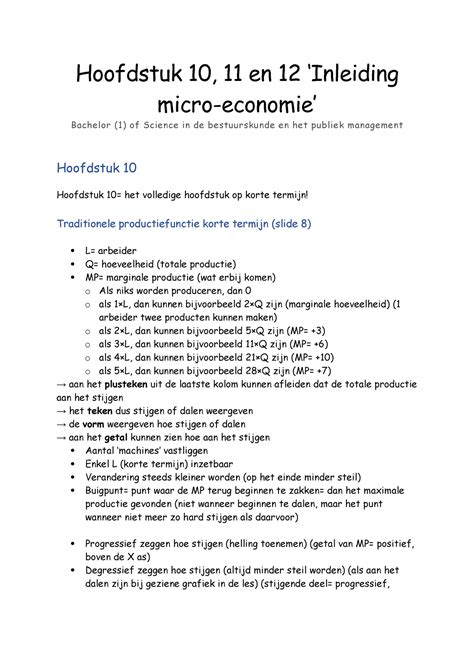 Notities Hoofdstuk Inleiding Micro Economie Hoofdstuk