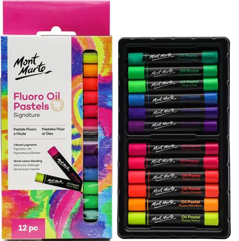 Mont Marte Fluoro Oil Pastels Signature 12pc 12 Assorted Colours