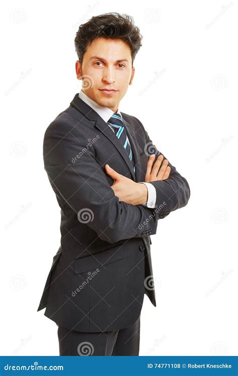 Side View Of Business Man With Arms Crossed Stock Photo Image Of