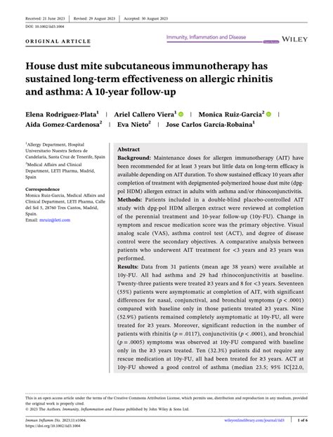 PDF House Dust Mite Subcutaneous Immunotherapy Has Sustained Long