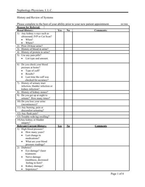 Nephrology Physicians, L.L.C. History and Review of Systems Page ...