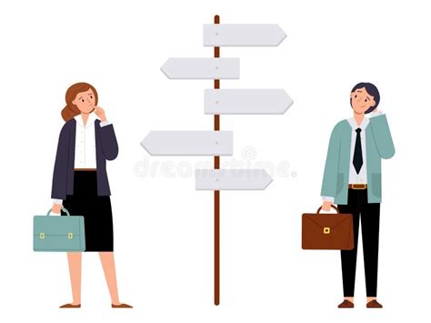 Confused Business People Businessman Stand Near Directions And Choose