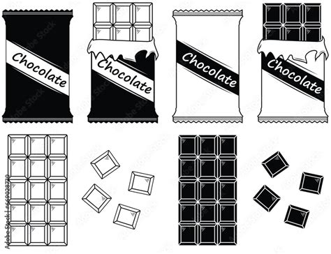 Set Of Chocolate Bar Vector Chocolate Bar Silhouettes Stock Vector