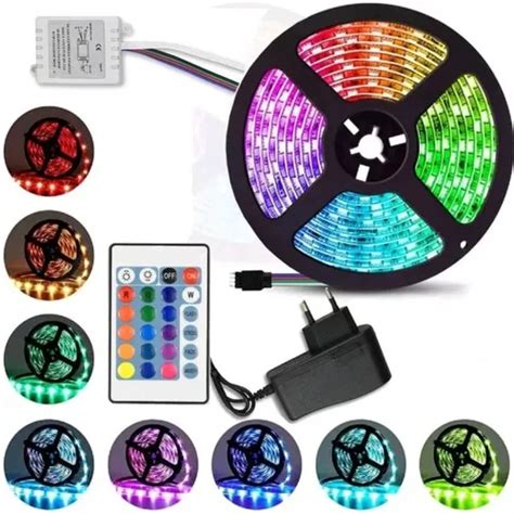 Fita Led Rgb Multicores Mt Cores Fonte Controle Tens O De