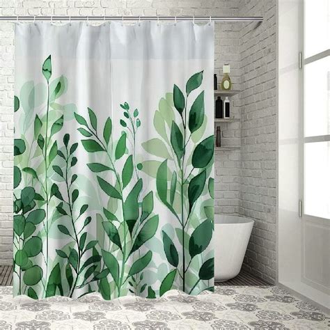 Bciig Emerald Green Shower Curtain Plant Leaves Chic Fabric Shower