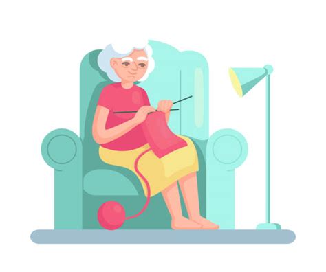 Cartoon Of A Old Lady Knitting Illustrations Royalty Free Vector