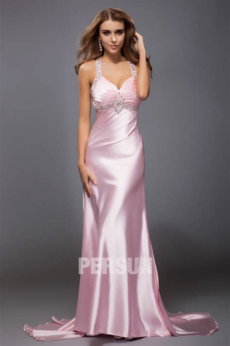 Robe De Soir E Sexy Ruch E Strass Paillettes A Ligne En Satin Persun Fr