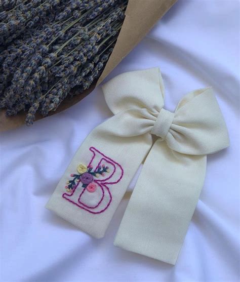 Initial Hand Embroidered Bow Custom Initial Bow Hair Bow Etsy