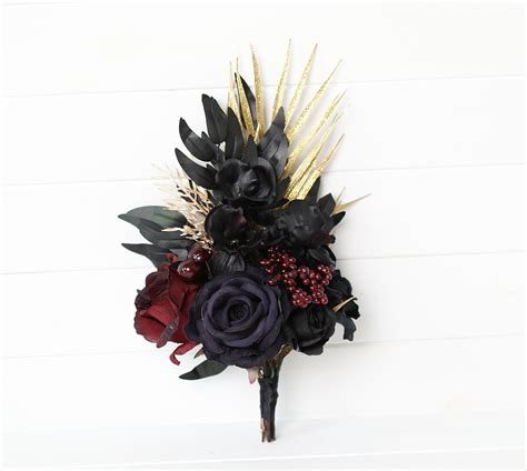 Black Gold Burgundy Wedding Bouquet Black Gold Burgundy Cascading