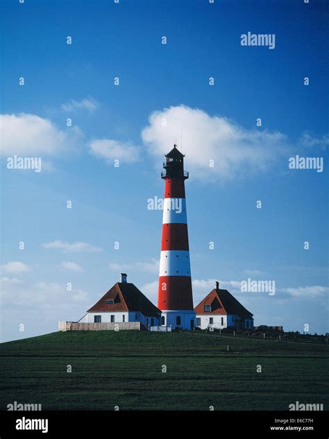 Leuchtturm Westerheversand Auf Dem Hochsand Im Wattenmeer