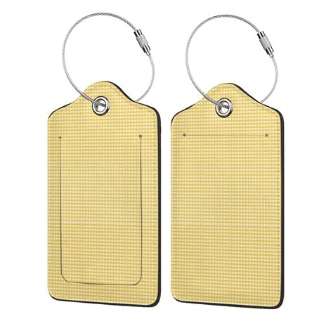 Disketp Pcs Luggage Tag For Suitcase Yellow Gingham Leather Baggage