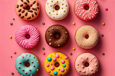 Um Fundo Rosa Rosquinhas Diferentes Foto Premium