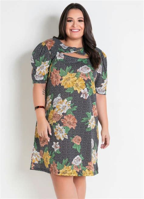 Vestido Floral Po Plus Size Vazado Marguerite