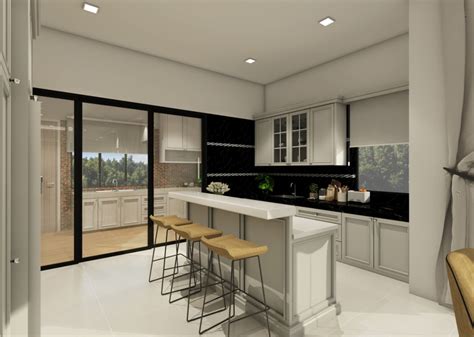 Lukisan Reka Bentuk 3d Kabinet Dapur And Meja Pulau Kabinet Dapur Perak