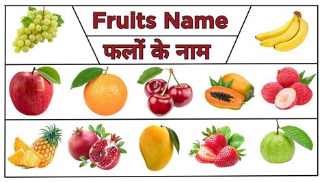 Fruit Names In English And Hind फलों के नाम हिन्दी एवं अंग्रेजी भाषा