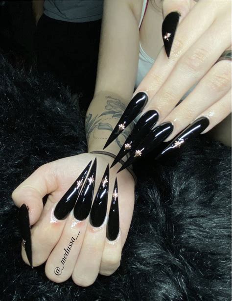 Sculpted Black Nails Long Nails Goth Nails Long Acrylic Nails