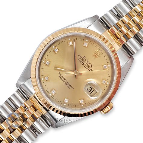 Rolex Datejust 36mm Factory Champagne Diamond Dial Yellow Gold Steel W