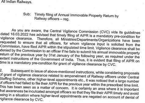 Timely Filing Of Annual Immovable Property Return By Railway Officers